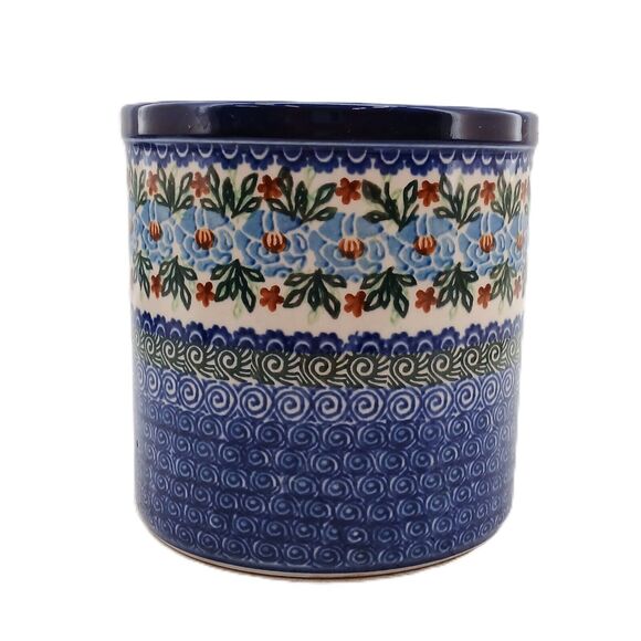 Unikat M. Starzyk Ceramic Utensil Holder w/ Swirl Blue/Wave & Floral Pattern - Picture 4 of 12